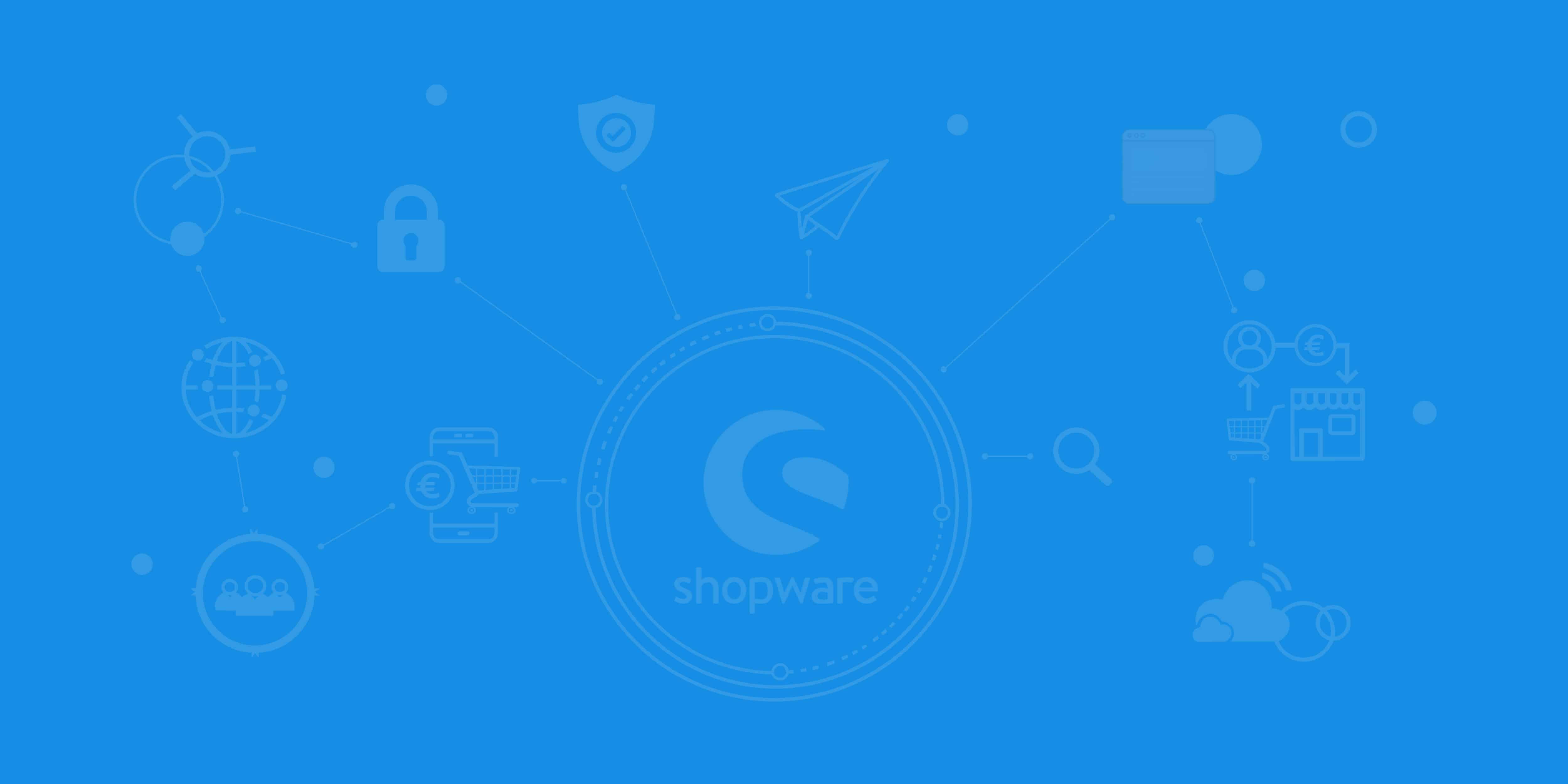 Das Logo von Shopware und die Angebotenen Dienstleistungen der Shopware Agentur
